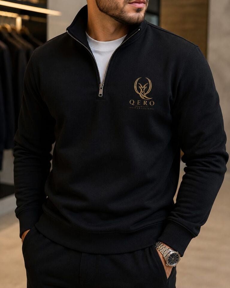 QUERO 3 İplik Çift Bükümlü %100 Pamuklu Yarım Fermuarlı Sweatshirt